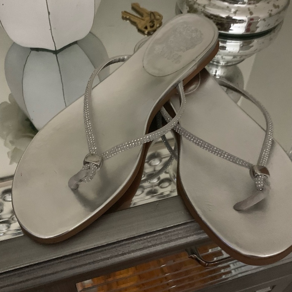 Vince Camuto Silver Sandals with Rhinestone Straps